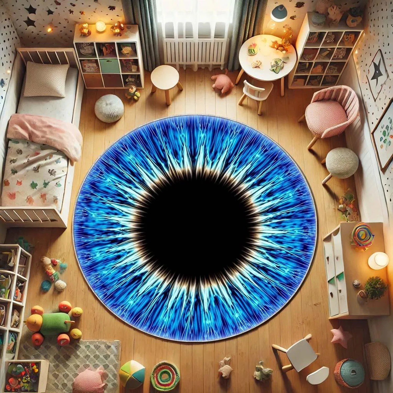 Realistic Round Eye Carpet,3D Blue Black Iris Carpet,Unique Optical Illusion Floor Mat,Modern Living Room Floor Decor,Your Eye Pattern Rug