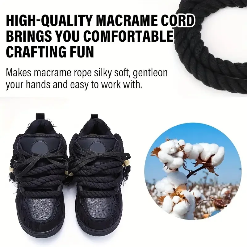 8mm Wide Natural Twisted Cotton Rope Three-strand Colorful Rope DIY Shoes and Crafts Accessories