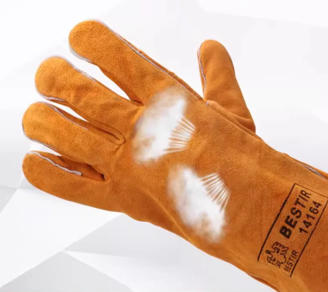 BESTIR Welding gloves long style Two layer full cowhide short welder Thermal insulation, labor protection, and handling gloves