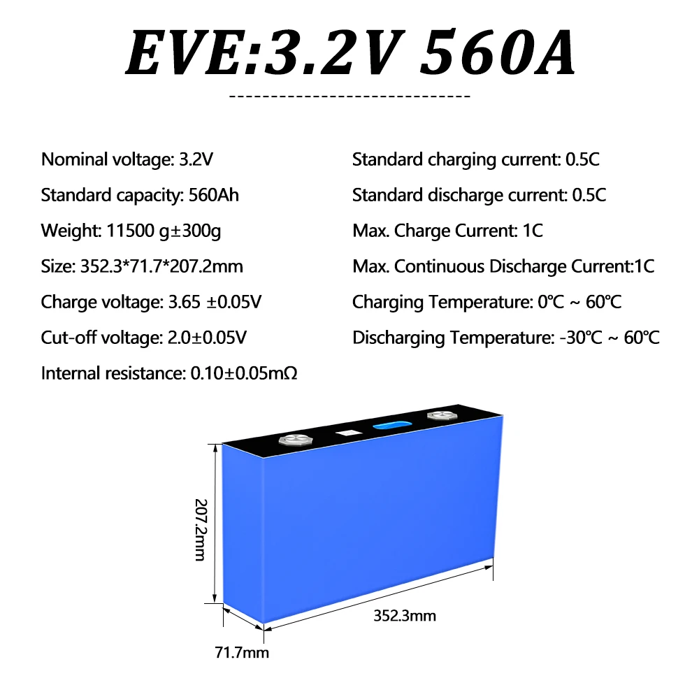 

EVE MB56 2025 Новый класс A 3,2 В 628 Ач Lifepo4 Батарея 12000 велосипедов LFP Призматические высокоскоростные элементы для аккумуляторной батареи 12 В 48 В