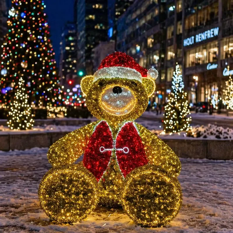 Christmas Warmwhite Bear LED Light Festive Holiday Decor Leaf Theme Lights for Xmas Home Decoration Gift IP65 Rated Button