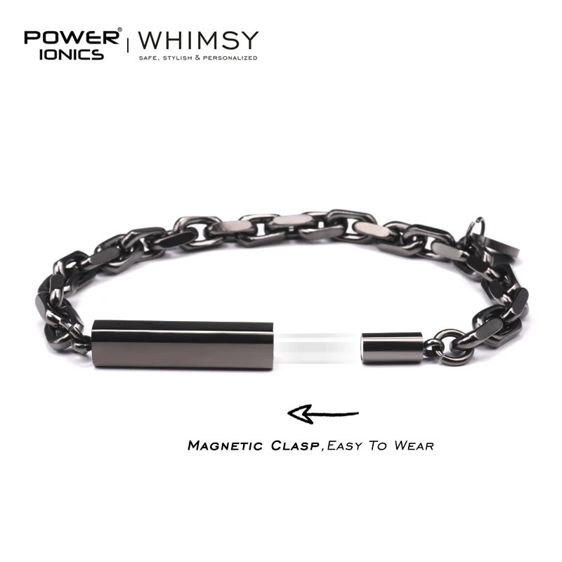 POWER IONICS Vintage Heavy Gray Cuban Link Bracelet Men Women Boys Fashion Punk Bangles Jewelry Free Engrave