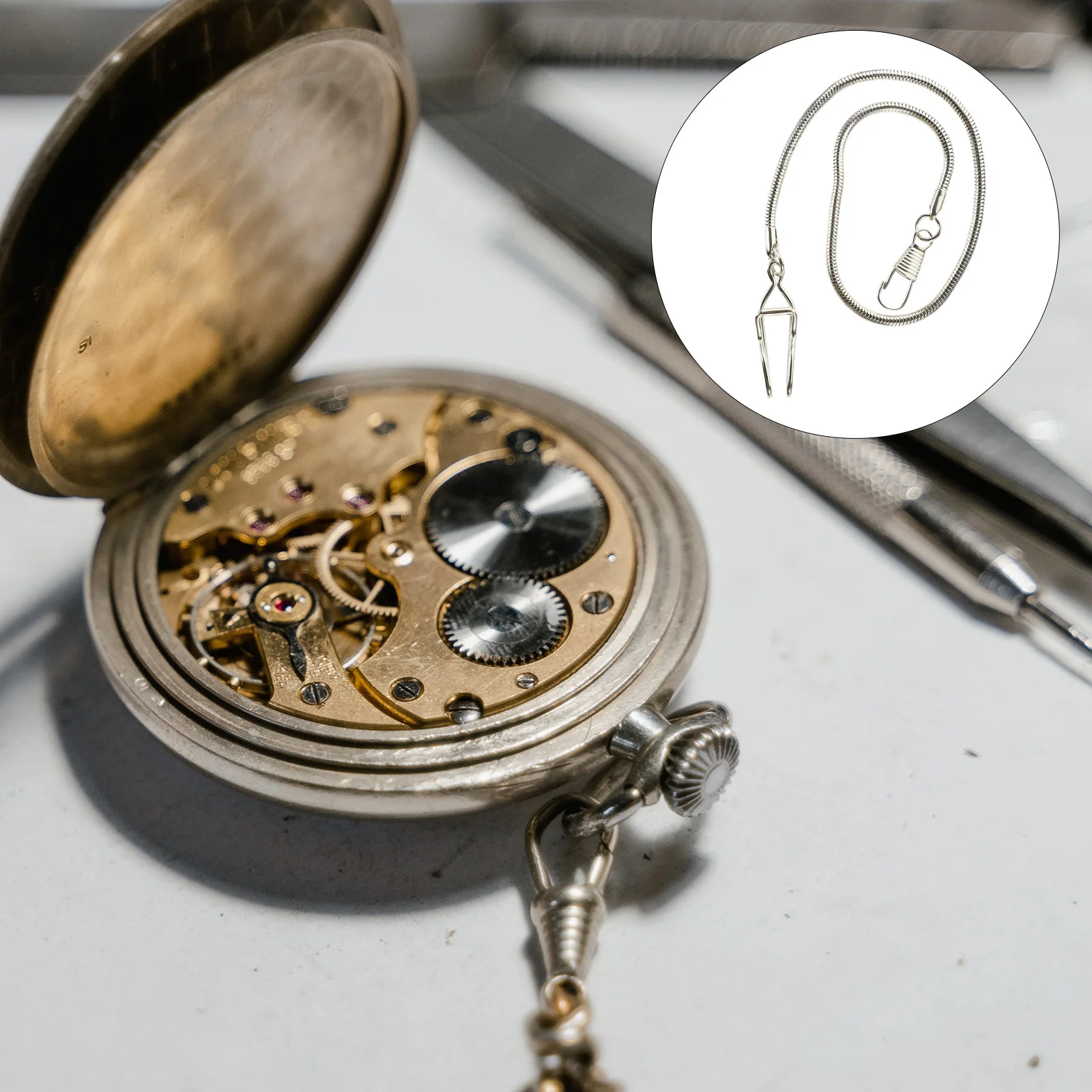 Paduan Jam Saku Rantai Logam Kalung Membuat Aksesoris Klip Menggantung Rompi Retro Dekorasi Pria Rantai Ular Perak
