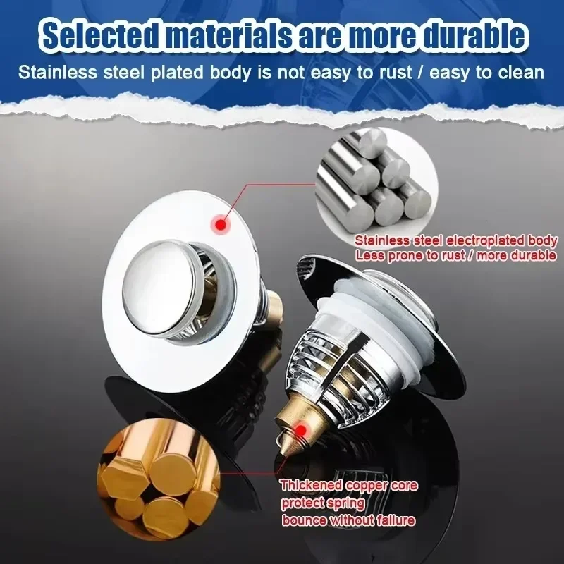 

Universal Stainless Steel Basin Pop-Up Bounce Core Basin Drain Filter Hair Extension Bath Plug Sink Strai Kitchen Bathroom Tool