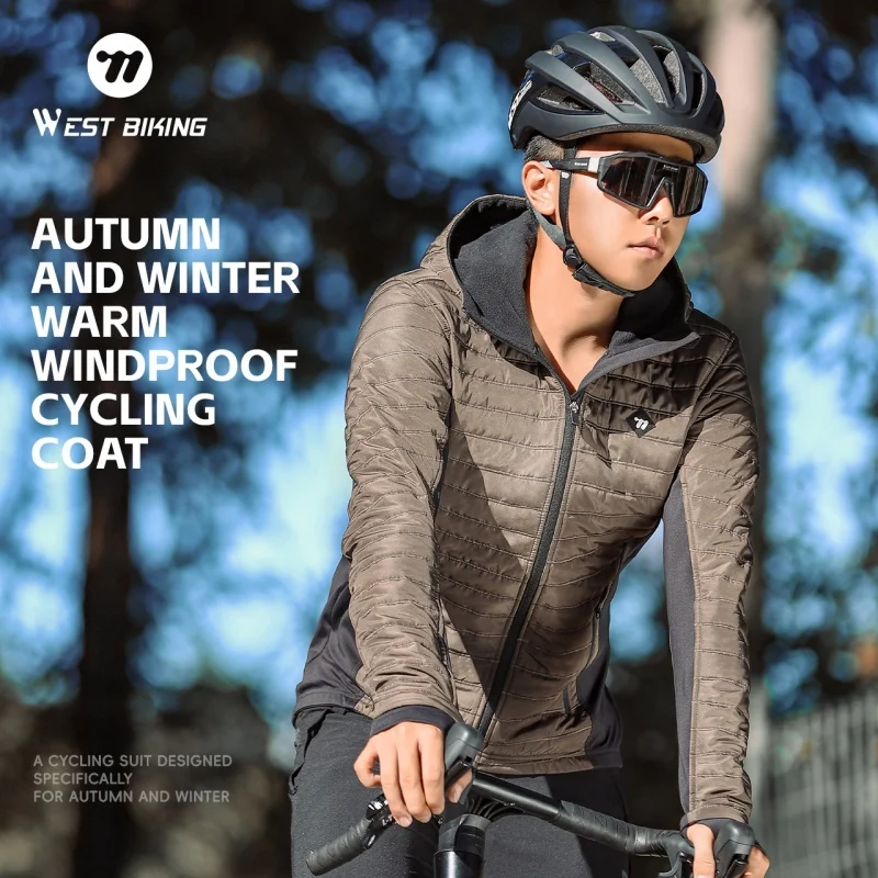 WEST BIKING Autumn Winter Thermal Cycling Jacket Windproof Hooded Sports Coat Unisex Jersey Bicycle Clothing Cycling Equipment