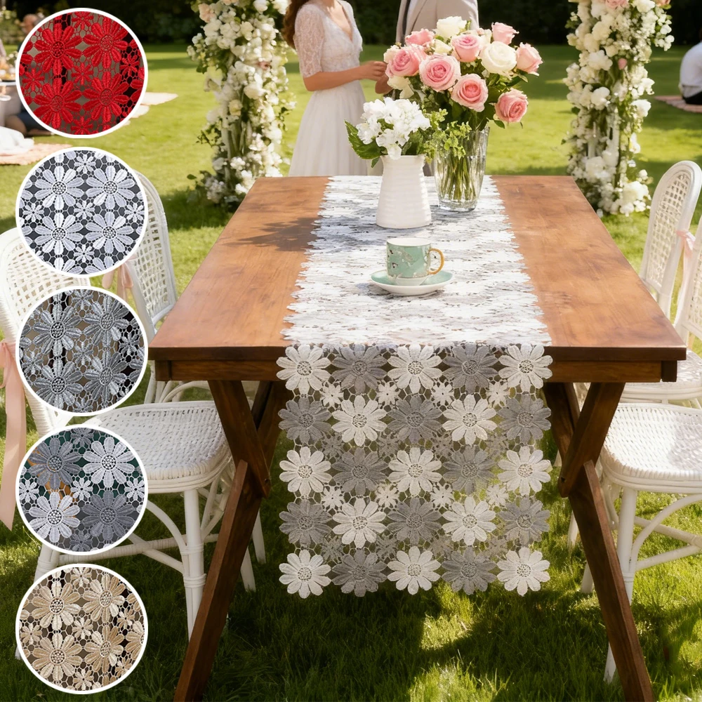 

1PC French Flower Lace Table Runner Nordic White Tablecloth Wedding Decorative Coffee Tables Tv Cabinet Decorative Table Cover