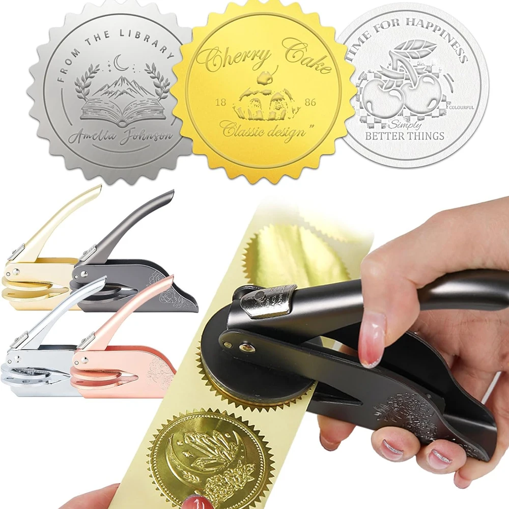 Customized LOGO Embosser Stamp Wedding Library Book Private Handheld Steel Seals Envelope Party Invitation Embossing Stamps DIY