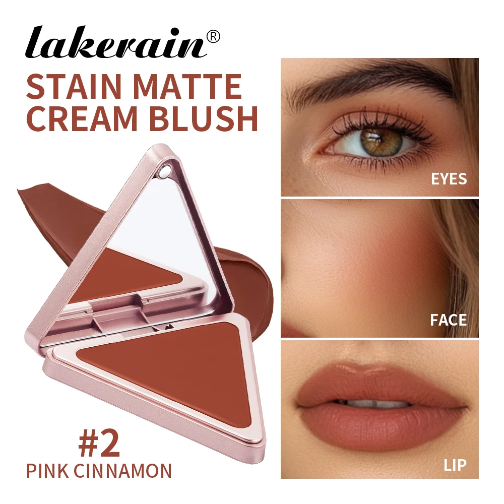 Lakerain Matte Stain Cream Blush Triangle Box Packaging Design Long-lasting Makeup High Pigment  Oil-Resistant Blush Plate