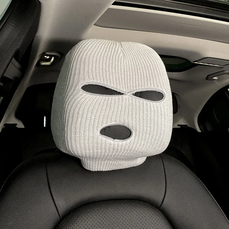 3 Hole Car Seat Headrest Full Face Cover Ski Mask Hat Anti-dust Protection Car Seat Funny Car Headrest Cover Car Accessories