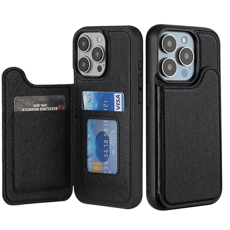 Leather Case for IPhone 15 Pro Max with Card Slot Flip Cover Card-holding Phone Case Tective Cover
