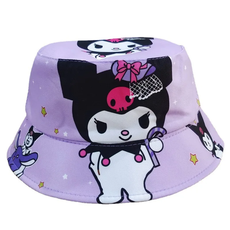 Sanrioed Kuromi Panama Hat for Kids Cartoon Fisherman Cap Anime Cute Big Ear Kids Bucket Hat Summer Outdoor Sun Protection Hat