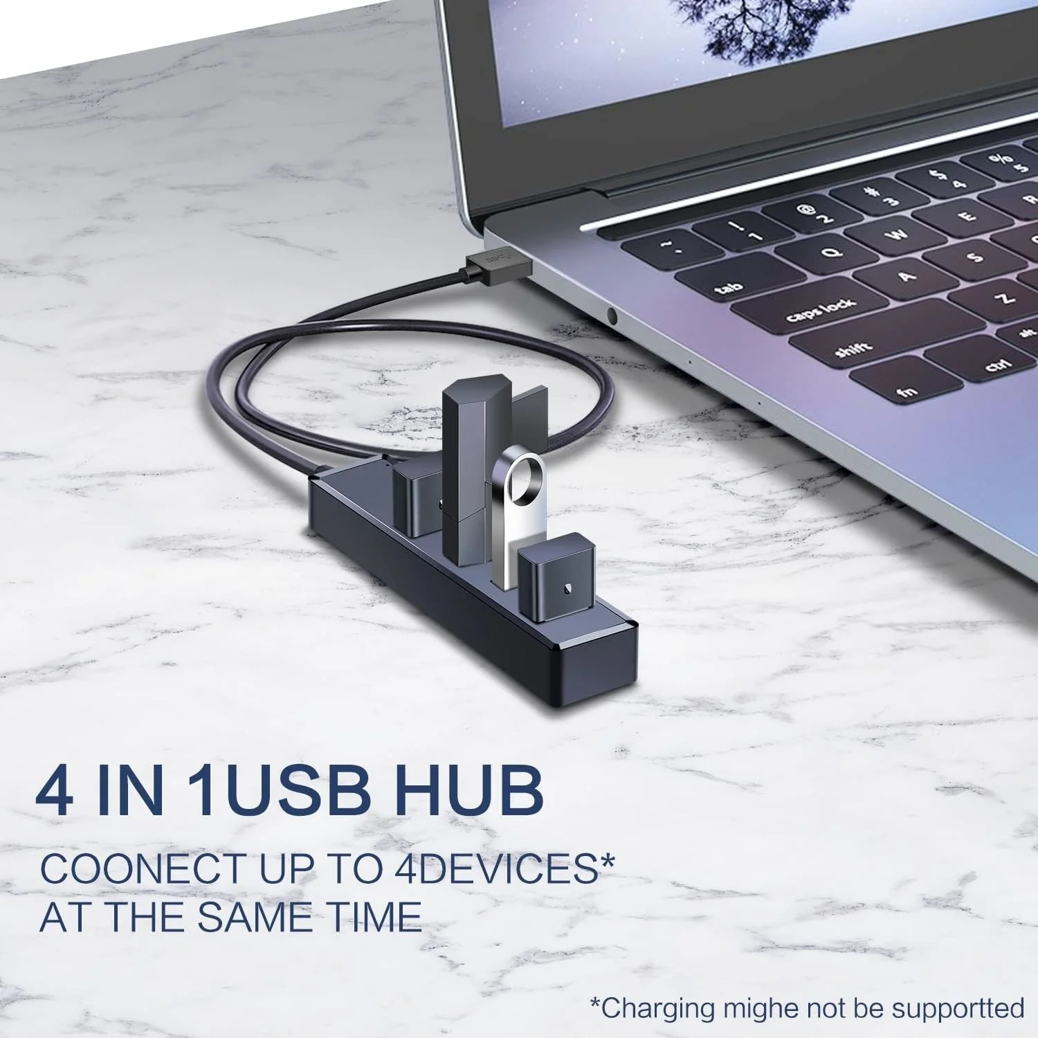 10 Buah Hub USB 3.0 4-Port Berkualitas dengan Kabel Ekstensi 1 Kaki Adaptor Ultra-tipis untuk MacBook Mac Pro Mac Mini IMac Surface Pro
