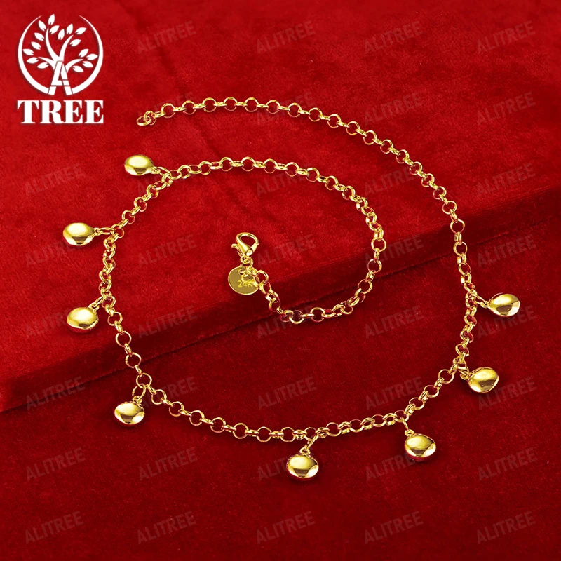 

45cm 18k Gold Flat Round Pendant Necklace For Men Women Birthday Anniversary Party Fine Nice Cute Jewelry Gift Accessories