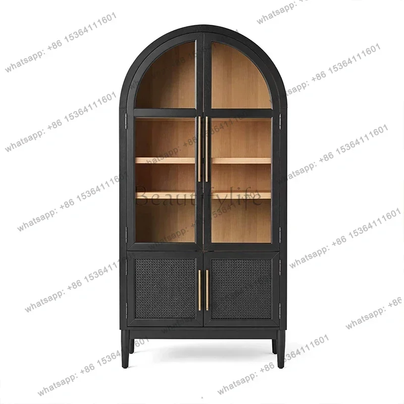 

yj7 American solid wood bookcase integrated wall bookcase with glass door locker living room home dust display cabinet