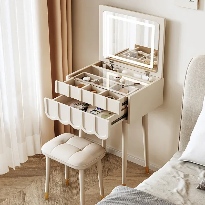 French Foldable Cover Dressing Table Simple Mini Storage Makeup Vanity Table with Mirror Modern Dressers for Bedroom Furniture