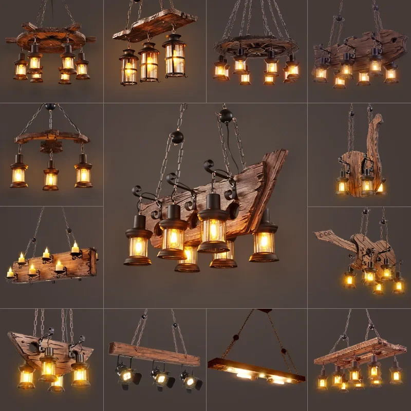 Industrial style chandelier, American country network coffee restaurant bar bar American style chandelier retro, creative lamp