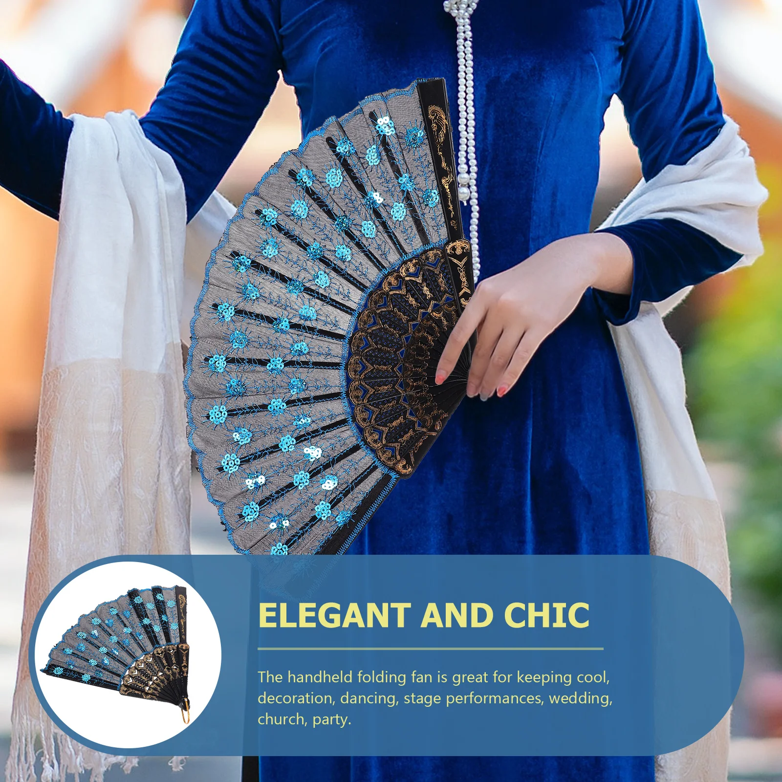 

Sequins Peacock Folding Vintage Chinese Hand Fan Embroidery Decorative Fan For Women Retro Oriental Style Compact Handheld Gift