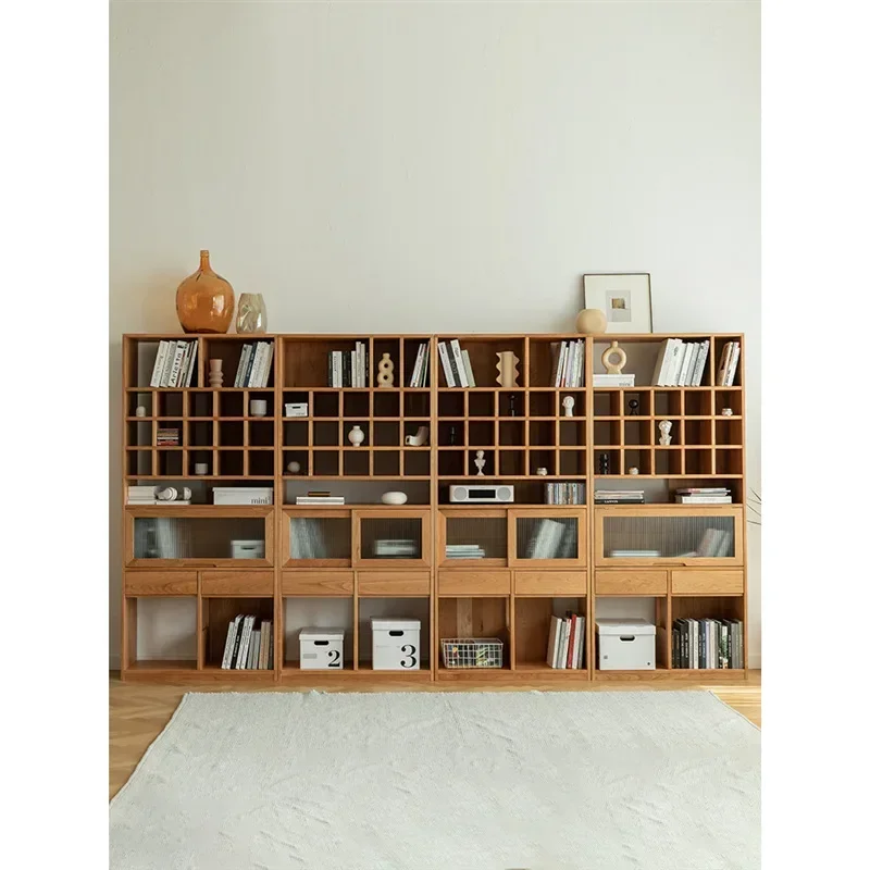 Nordic Cherry Wood Bookshelf Display Cabinet All Solid Wood Log Living Room Multifunctional Modern Simple Storage Cabinet Locker