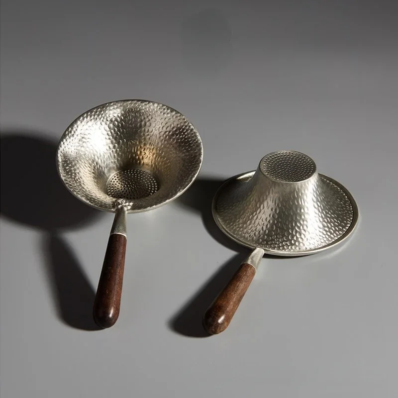 Handmade Pure Tin Tea Drain Hammer Embossed Anti-Oxidation Kung Fu Tea Set Accessories Filter Strainers