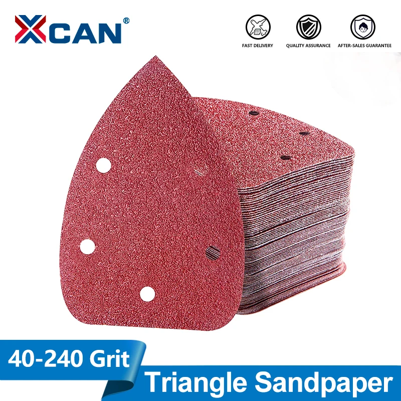 

XCAN 10pcs Triangle Sanding Pads Mouse Sander Pads Sandpaper With 5 Holes 40/80/120/240 Grit For Metal and Wood Abrasive Tool