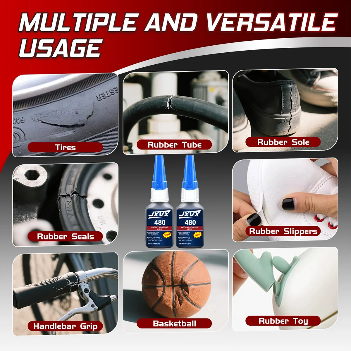 JXVX 480 غراء لاصق أسود، لاصق سائل فوري أسود فائق القوة، لاصق سائل أسود عالي القوة للمعادن والبلاستيك والمطاط وإصلاح الإطارات، لاصق خاص باللون الأسود #4