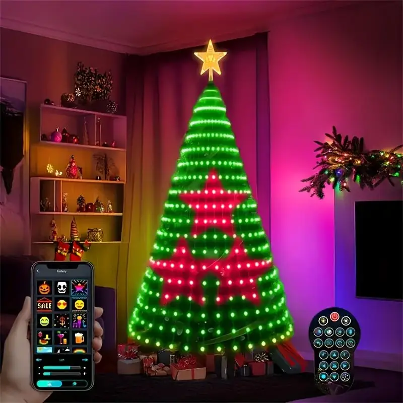 5V USB Plug Play 2.1M Smart Control LED Christmas Tree Decorative Light with APP Control DIY Image Light String for Quick Ship