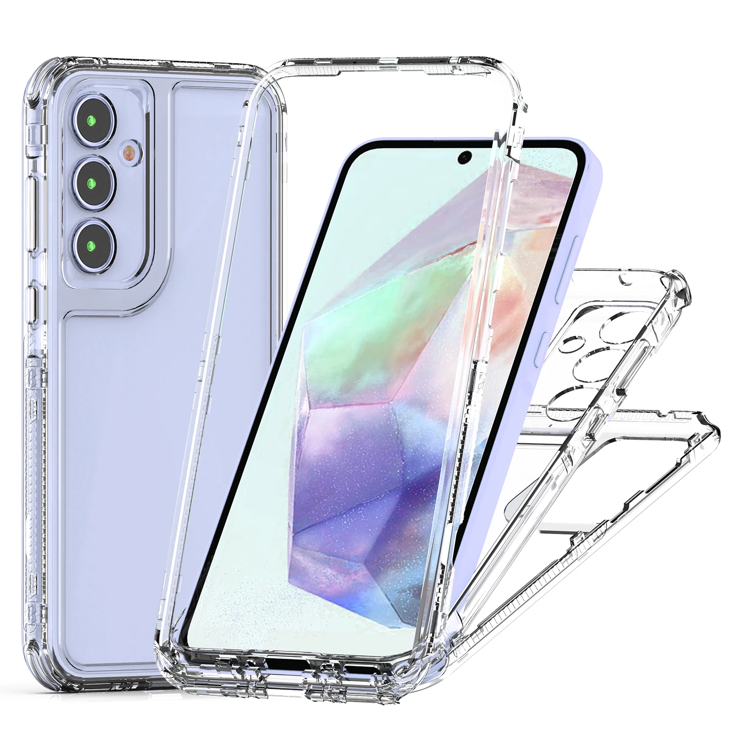 Galaxy A55 5G,A35 Clear Phone Case, 3 in 1 Shockproof Transparent Cases Protective Cover For Samsung A15 4G/5G,A05,A05s Cases