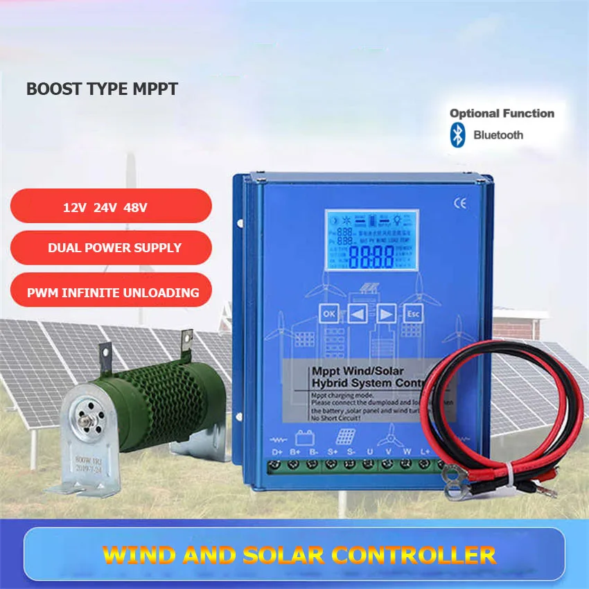 MPPT Wind Solar Hybrid Charge Controller Wind 1000W/3000W & Solar 3000W 12/24V/48V Automatic Controller With Dump Load Resistor