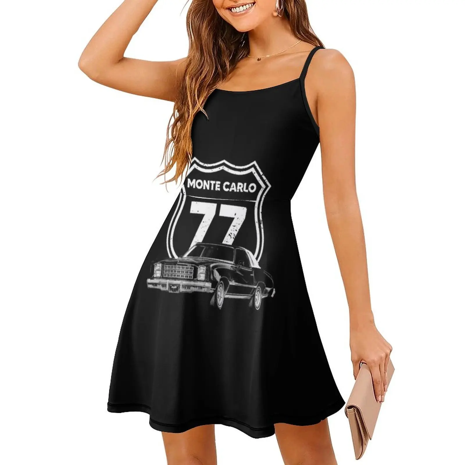 1977 مونت كارلو جبهة ثلاثة أرباع عرض مع نموذج الأزهار سموك فستان للنساء الربيع الصيف فستان كاجوال للحزب 1977