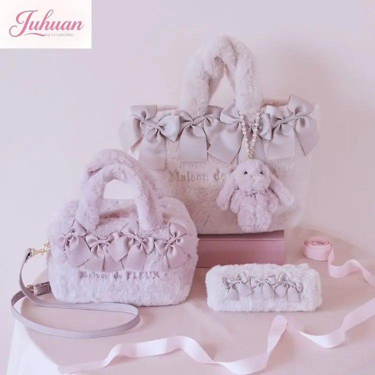 

Kawaii японская осенне-зимняя новая милая плюшевая подвеска в виде кролика женская плюшевая портативная сумка через плечо с бантом женская