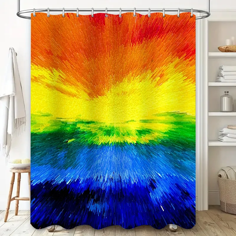Brightly Colored Shower Curtain Modern Sunburst Print Bathroom Decor for Home Kitchen Waterproof Fabric with Hooks (Blue/Red/Gre