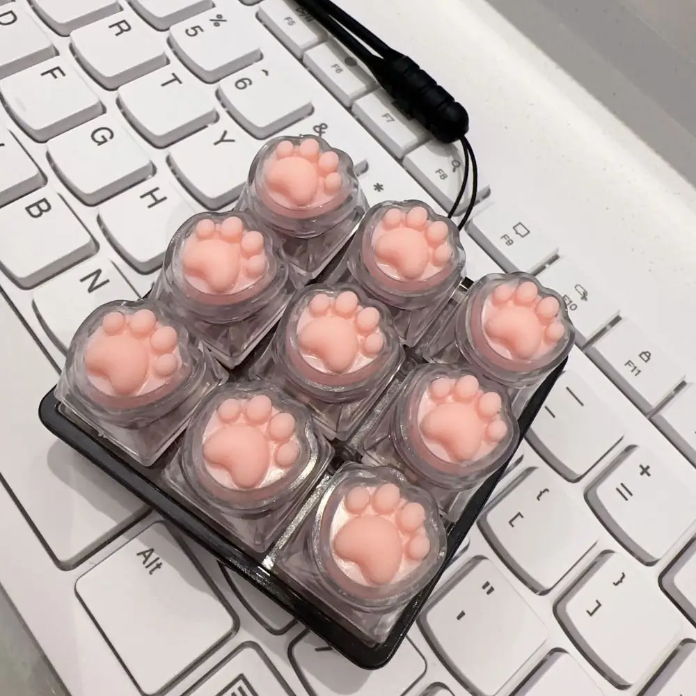 

Portable 9Keys Fidget Keychain Keys Button DIY Keyboard Keyboard Clicker Toy Cat's Paw Shape Keycap Clicker Toy Adult Toy