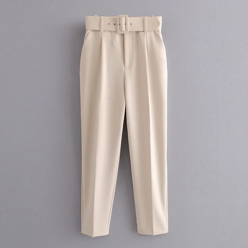 

European and American Style New Women's Slimming Belt Accessories High-waisted Casual Pants Yellow Nine-point Pants