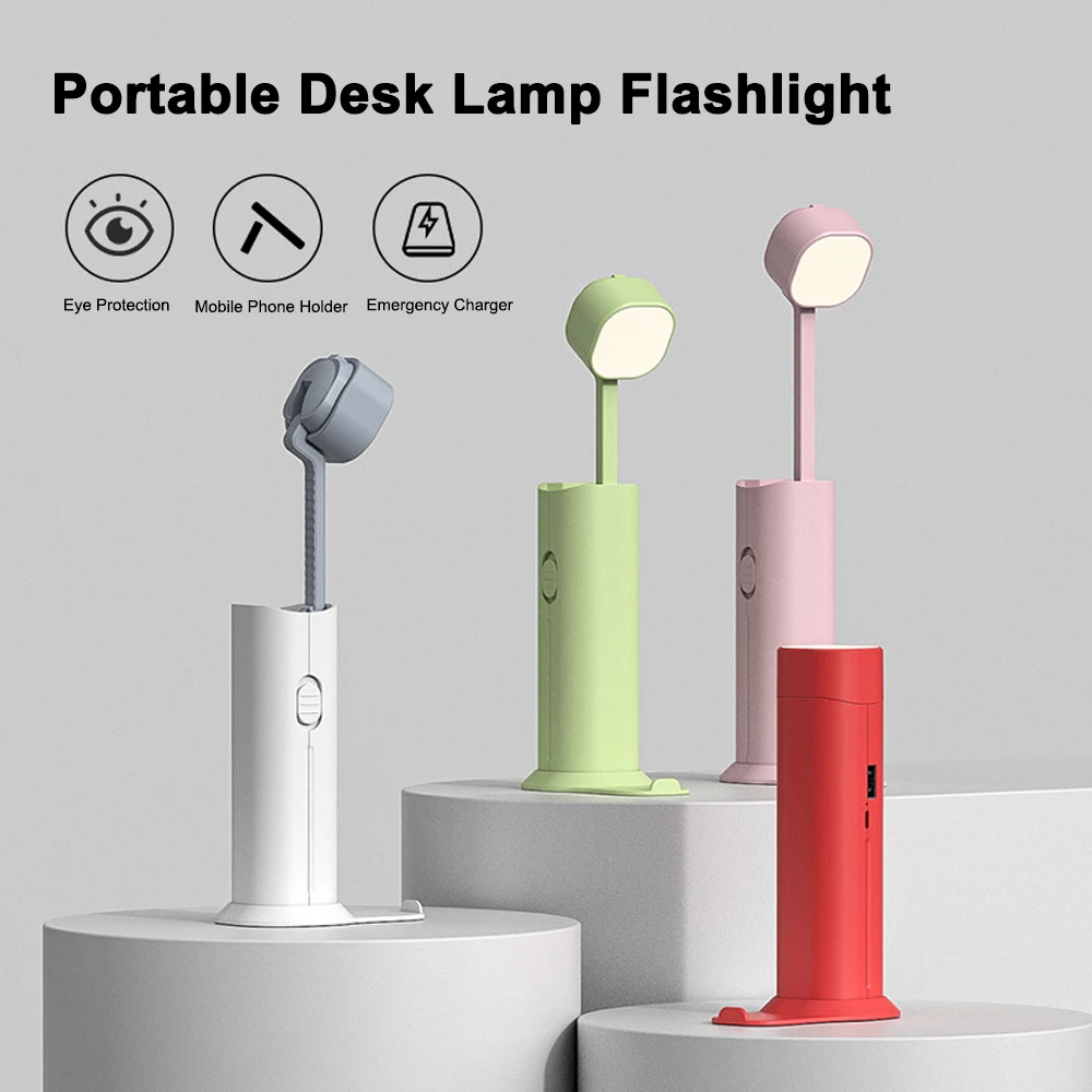 Lampe de bureau de protection des yeux, support de téléphone de banque d'alimentation, lampe de lecture aste, lanternes portables à intensité variable, camping en plein air, 1200mAh