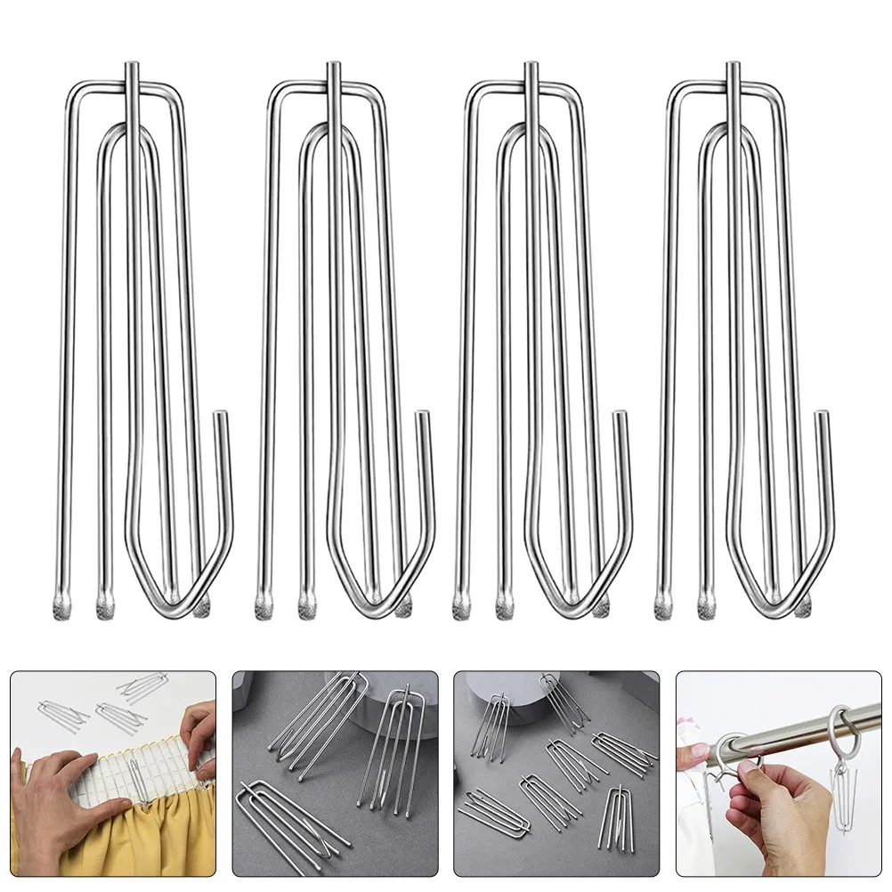 20Pcs Stainless Steel Curtain Pleating Hooks Pinch Pleated Tape Drapery Pins for Hanging Curtains Secure Four-Claw Fasteners