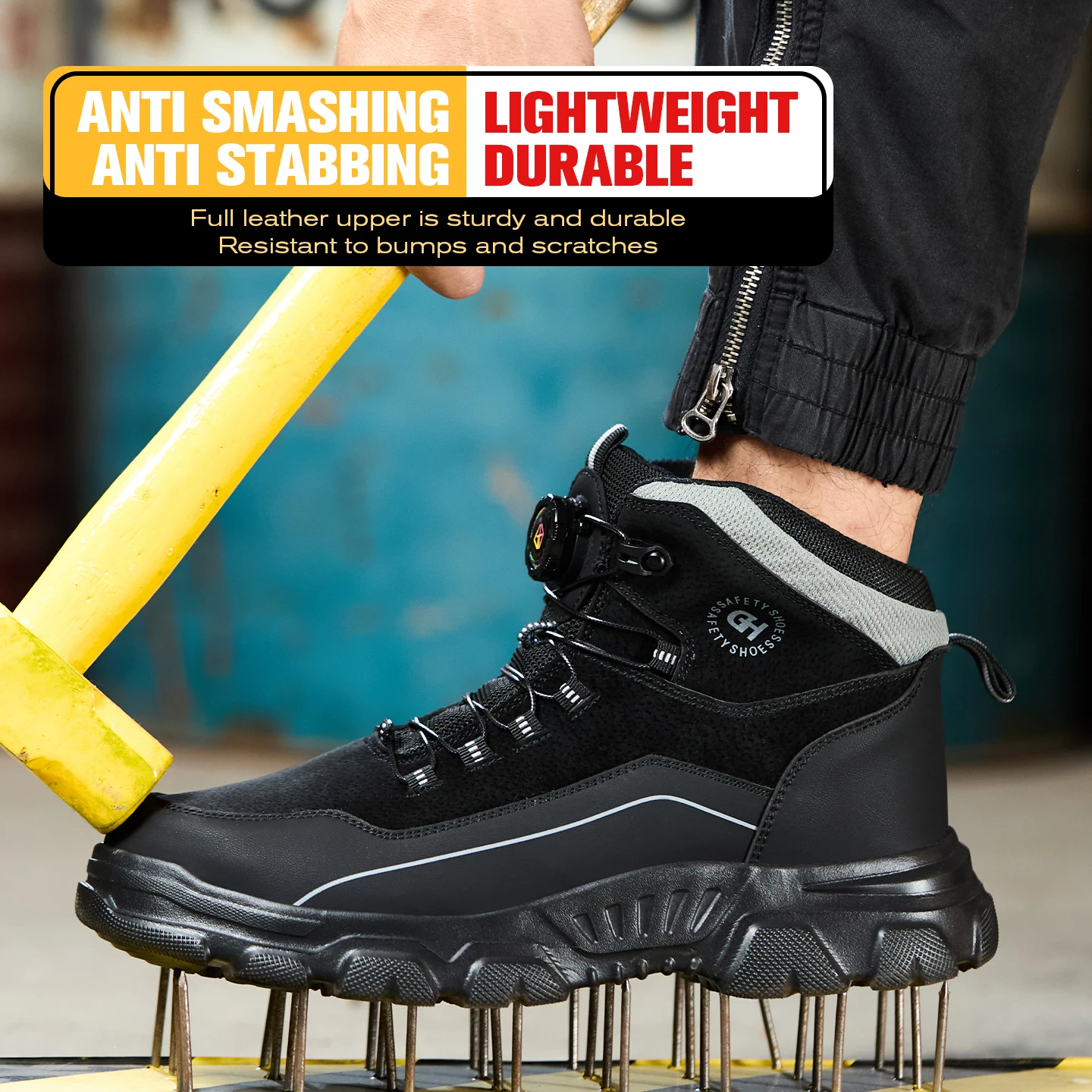 New Fashion Rotary Buckle Waterproof Safety Boots Men Steel Toe Work Boots Anti-smash Stab-resistant Safety Shoes Industrial