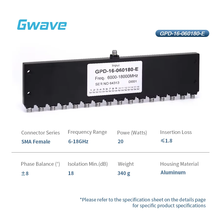 16-Way SMA Power Divider For Telecom 6 GHz To 18 GHz Rated At 20 Watts