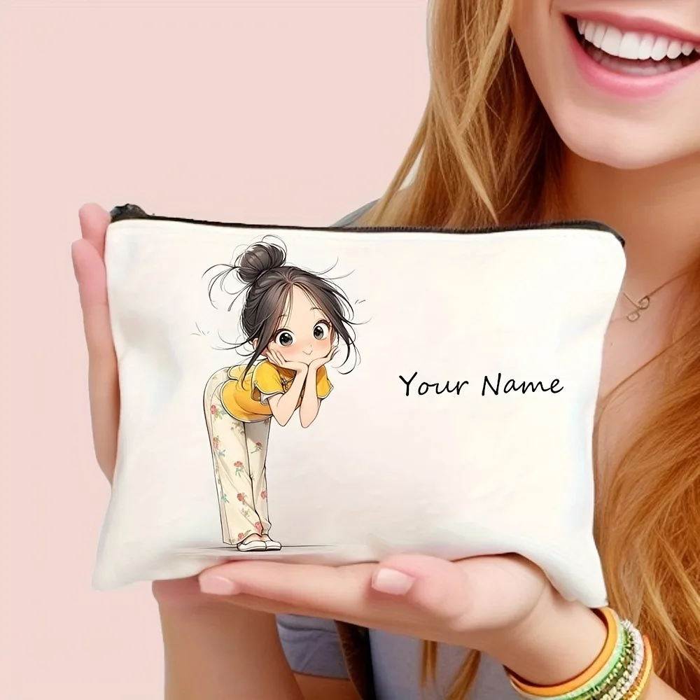 Chic Custom Name Unique Vintage Cute Floral Makeup Bags for Girls Cosmetic Pouch Toiletry Bag Pencil Case Travel Storage Handbag