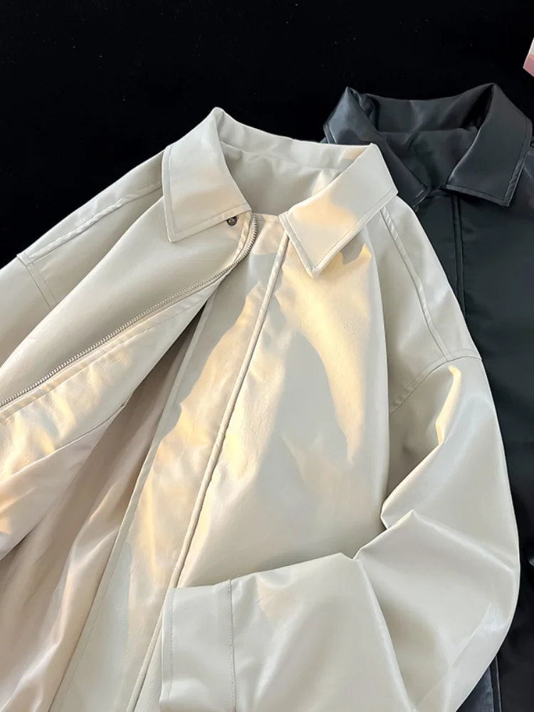 

American Sle PU Leather Jaet Men's Spring Autumn Flip Collar Biker Racing Suit High Faion Sensation Youth ular Outer...