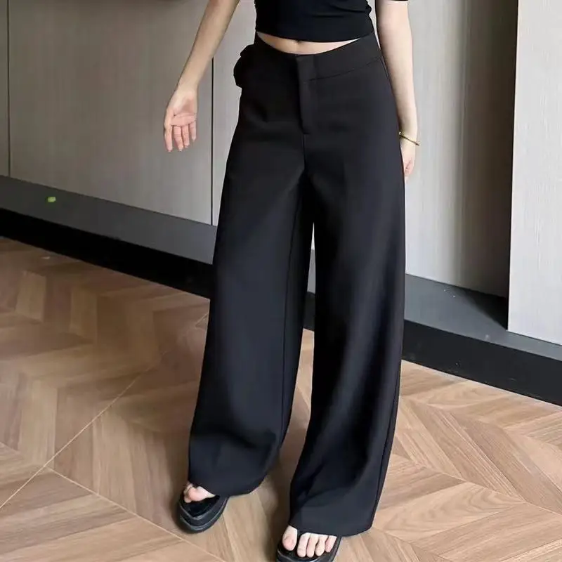 

High Waist Zipper Solid Temperament Suit Pants Spring Summer All-match Loose Vintage Straight Pants Casual Fashion Women Clothes