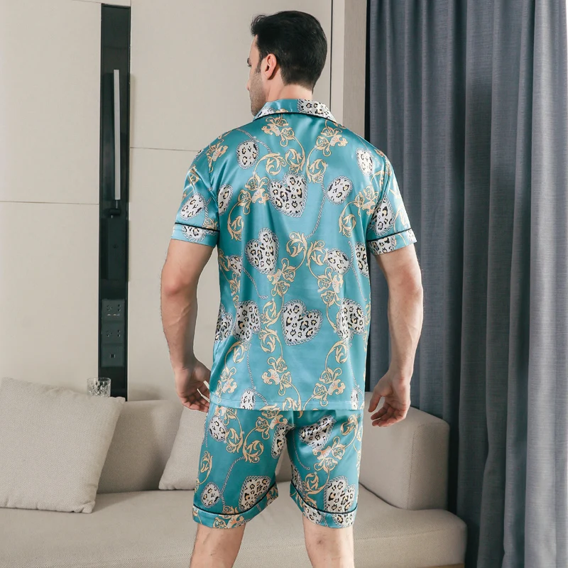 Men's pajamas short sleeved summer ice silk home clothing men's summer casual thin cardigan can be worn as a set home clothing