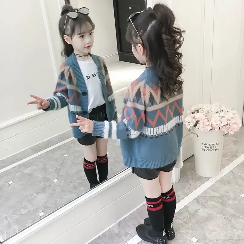 spring autumn Knitted Cardigan Sweater  Children Clothing teenage Girls Sweaters Kids Wear baby girl clothes winter 10 12 year