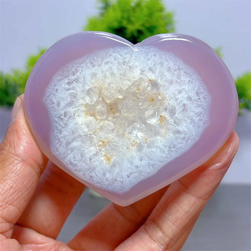 Pink Purple Druzy Agate Heart Natural Crystal Home Decoritems Room decor Luck Quartz Stone Garden Reiki Healing Energy Love