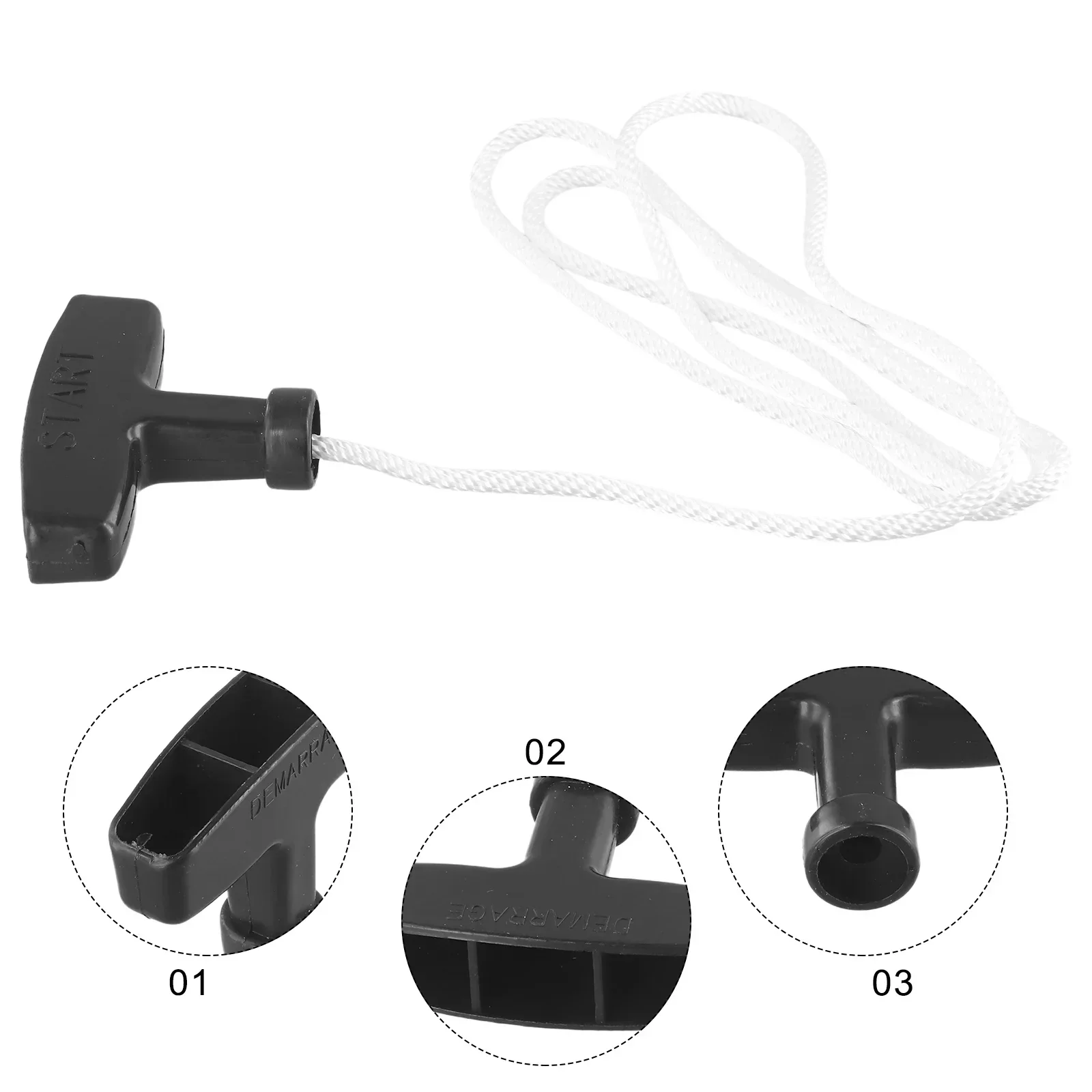 

Hot Sale Useful Starter Rope Start Cord Line Rope White With Pull Handle Black For Petrol Lawnmowers White Rope