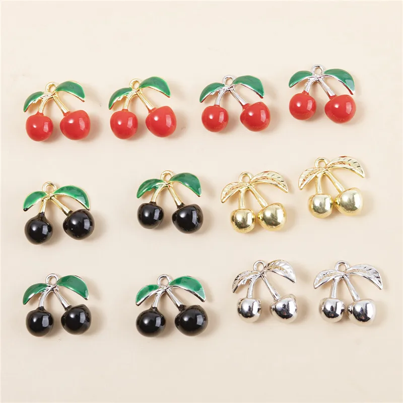 

12 Pcs Mixed Enamel Three-Dimensional Cherry Charm Alloy Pendant for Women Girl Diy Necklace Earrings Jewelry Accessories Making