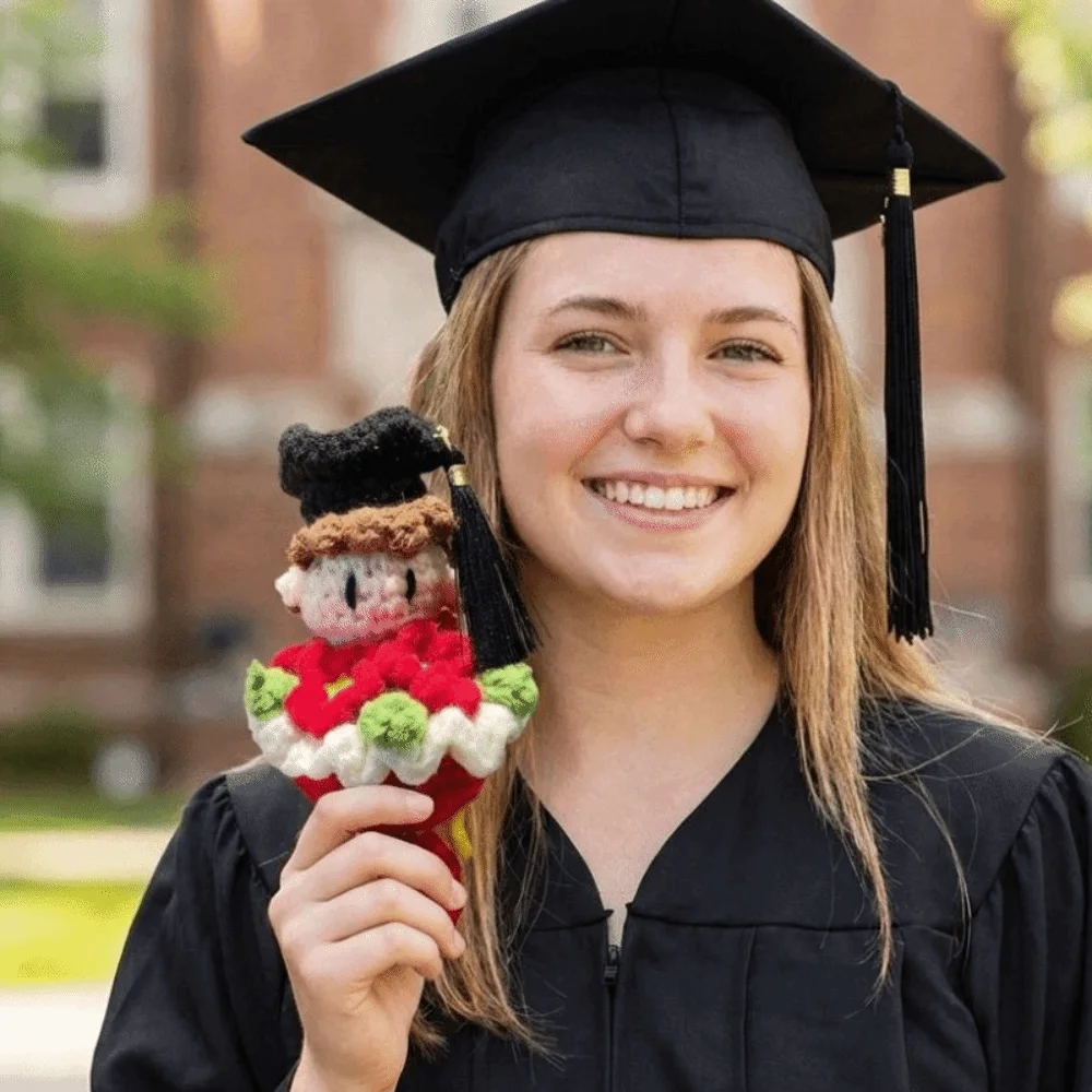 Funny Knitted Graduation Cute 13cm Handheld Flower Kawaii with Doctoral Cap Doctor Hat Bouquet Graduation Season