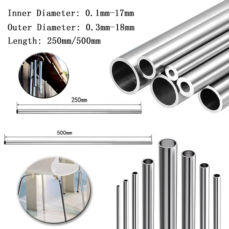 1-10pcs 304 Stainlessy Steel Round Capillary 250mm/500mm Long Seamless Straight Tube 4x3mm 6x4mm 8x6mm 10x8mm 10x9mm 12x11mm