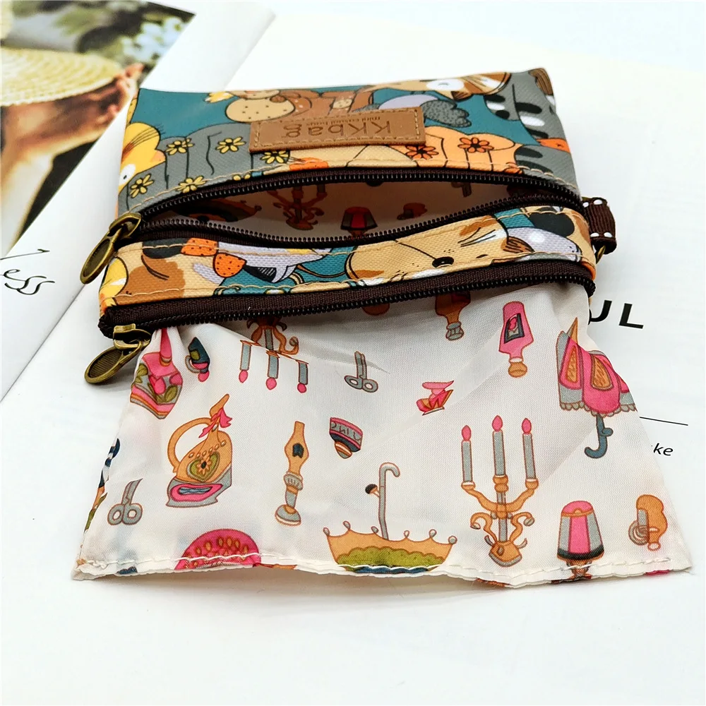 Women Polyester Cartoon Print Keychain Wallet Small Card Organizer Key Pouch Ladies Money Bag Coin Purse for Children Girls Boys