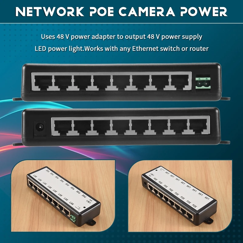 A12E-8 Ports Poe Injector Poe Splitter For Cctv Network Poe Camera Power Over Ethernet Ieee802.3Af