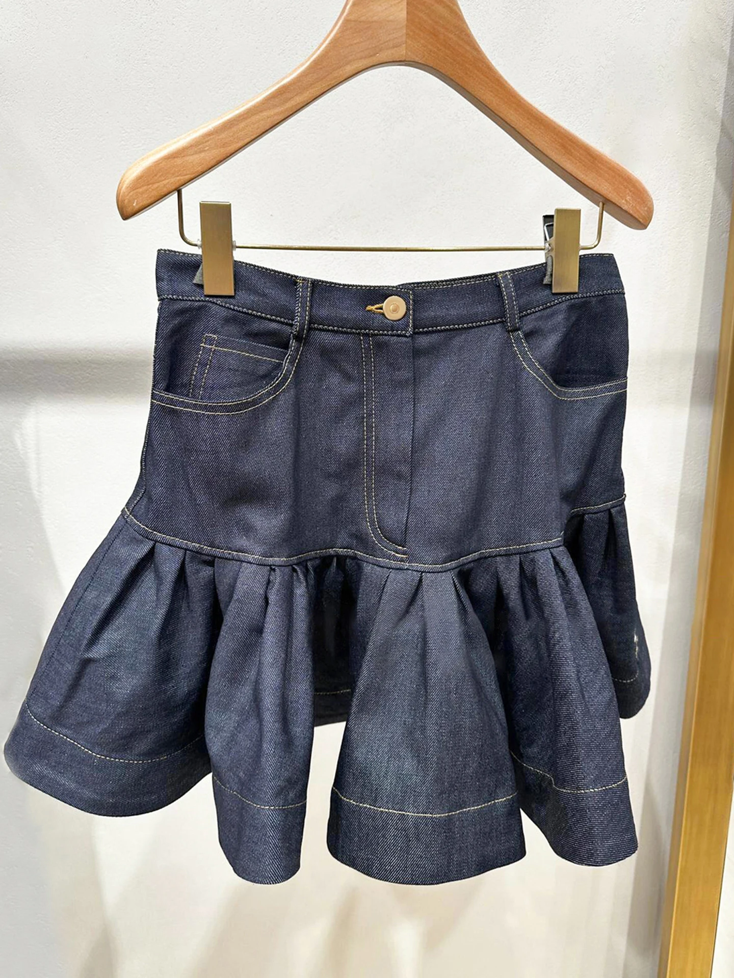 

High Waist A-Line Skirt with Lace Trim Commuter Sle Summer Collection Ele Women's Denim Skirts from China